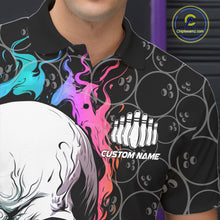 Load image into Gallery viewer, Custom Blue And Pink Flame Skull Bowling Men Polo Shirts, Bowling Pattern Team League Shirt IPHW8853