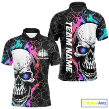 Load image into Gallery viewer, Custom Blue And Pink Flame Skull Bowling Men Polo Shirts, Bowling Pattern Team League Shirt IPHW8853