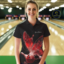 Load image into Gallery viewer, Custom Red Galaxy Butterfly Bowling Women Polo Shirts, Ladies Bowling Team Outfit IPHW10943