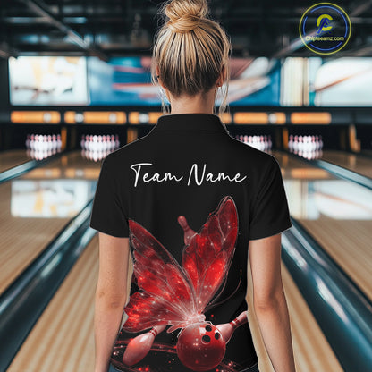 Custom Red Galaxy Butterfly Bowling Women Quarter-Zip Shirts, Ladies Bowling Team Outfit IPHW10943