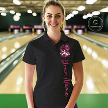 Load image into Gallery viewer, Custom Pink Butterfly Bowling Women Polo Shirts With Team Name, Bowling Uniform IPHW10945