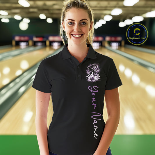 Custom Blue Butterfly Bowling Women Polo Shirts With Team Name, Bowling Uniform IPHW10947