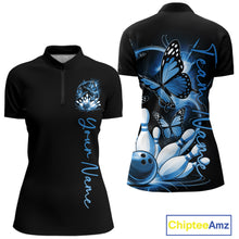 Load image into Gallery viewer, Custom Purple Butterfly Bowling Women Quarter-Zip Shirts With Team Name, Bowling Uniform IPHW10948