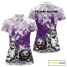 Load image into Gallery viewer, Purple Custom Funny Drunk Bowling Ball And Pin Bowling Beer Women Polo Shirt, Bowler Jersey IPHW11241