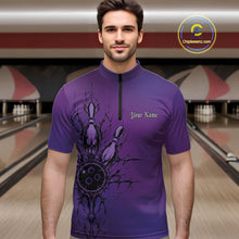 Load image into Gallery viewer, Custom Purple Y2K Gothic Cross Bowling Men Quarter-Zip Shirt, Faith Bowling Jerseys IPHW11416