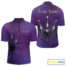 Load image into Gallery viewer, Custom Purple Y2K Gothic Cross Bowling Men Quarter-Zip Shirt, Faith Bowling Jerseys IPHW11416