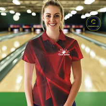 Load image into Gallery viewer, Custom Red Fragmental Pattern Background Women Bowling Team Polo Shirt, Bowling Jerseys IPHW11428