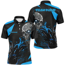 Load image into Gallery viewer, Custom Black And Blue Flame Bowling Shirts For Men, Halloween Skull Bowling Shirts Outfits IPHW7089