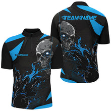 Load image into Gallery viewer, Custom Black And Blue Flame Bowling Shirts For Men, Halloween Skull Bowling Shirts Outfits IPHW7089