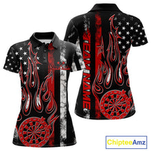 Load image into Gallery viewer, Custom Red Thin Line US Flag Patriotic Flame Dartboard Dart Women Polo Shirt, Dart Jersey IPHW9639