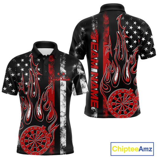 Custom Red Thin Line US Flag Patriotic Flame Dartboard Dart Men Polo Shirts, Dart Jerseys IPHW9639