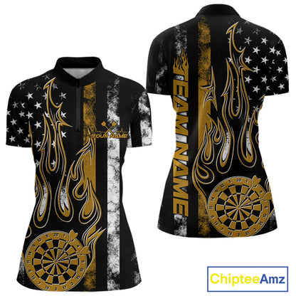 Custom Yellow Thin Line US Flag Patriotic Flame Dartboard Dart Women Quarter-Zip Shirts IPHW9643