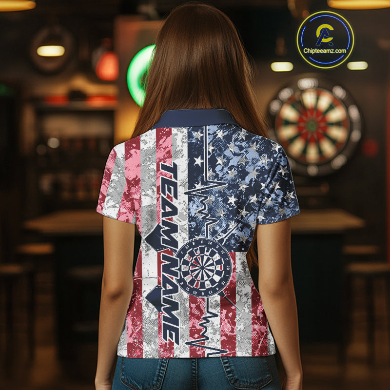 Custom US Flag Patriotic Dart Pulse Line Polo Shirts For Women, Dart Team Shirt IPHW9649