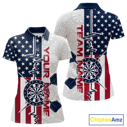Custom US Flag Patriotic Dart Pulse Line Polo Shirts For Women, Dart Team Shirt IPHW9650