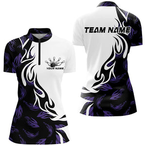 Black And Purple Custom Bowling Shirts For Women, Bowling Polo Bowling League Shirts IPHW7399