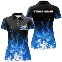 Load image into Gallery viewer, Custom Blue Flame Bowling Shirts For Women, Team Name Bowling League Shirts Bowlers Outfits IPHW7405