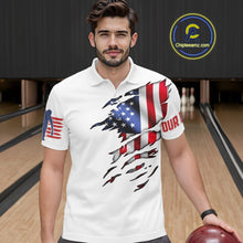 Load image into Gallery viewer, Quarter Zip Custom Mens Bowling Shirts, Customizable American Flag Bowling Pin Quarter Zip Shirt For Team IPHW3809
