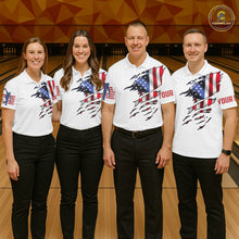 Load image into Gallery viewer, Quarter Zip Custom Mens Bowling Shirts, Customizable American Flag Bowling Pin Quarter Zip Shirt For Team IPHW3809