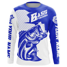 Load image into Gallery viewer, Personalized Bass Fishing Jerseys, Bass Fishing Long Sleeve Fishing Tournament Shirts | Blue IPHW5752