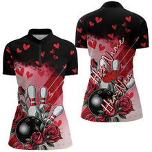 Load image into Gallery viewer, Custom Black And Red Heart Valentine Bowling Quarter-Zip Shirts For Women, Couple Bowling IPHW8353