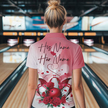 Load image into Gallery viewer, Bowling And Red Roses Custom Valentine Bowling Polo Shirts For Women Bowling Couple Outfits IPHW8358