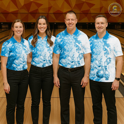 Custom Blue Ice Crystal Bowling Team Jerseys For Men, Women And Kid, Bowling Tournament Shirts Multi Styles IPHW10424