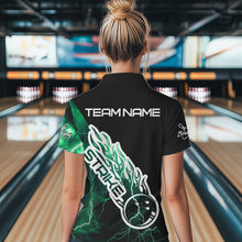 Load image into Gallery viewer, Custom Black And Green Thunder Lightning Strike Bowling Womens Quarter-Zip Team Shirt IPHW8534