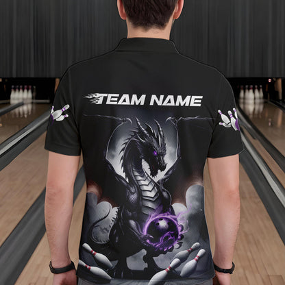 Custom Black And Purple Dragon Bowling Team Polo Shirts For Men, Dragon Bowling Jerseys IPHW8546