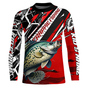 Personalized Crappie Fishing Jerseys, Crappie Long Sleeve Tournament Fishing Shirts | Black And Red IPHW6356