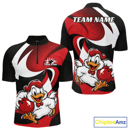 Custom Black And Red Cute Funny Chicken Bowling Jerseys Bowling Team Shirt For Men IPHW11626