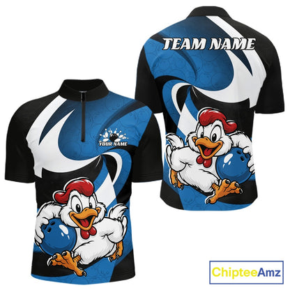 Custom Black And Blue Cute Funny Chicken Bowling Jerseys Bowling Team Shirt For Men IPHW11627
