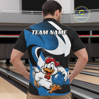 Custom Black And Blue Cute Funny Chicken Bowling Jerseys Bowling Team Shirt For Men IPHW11627