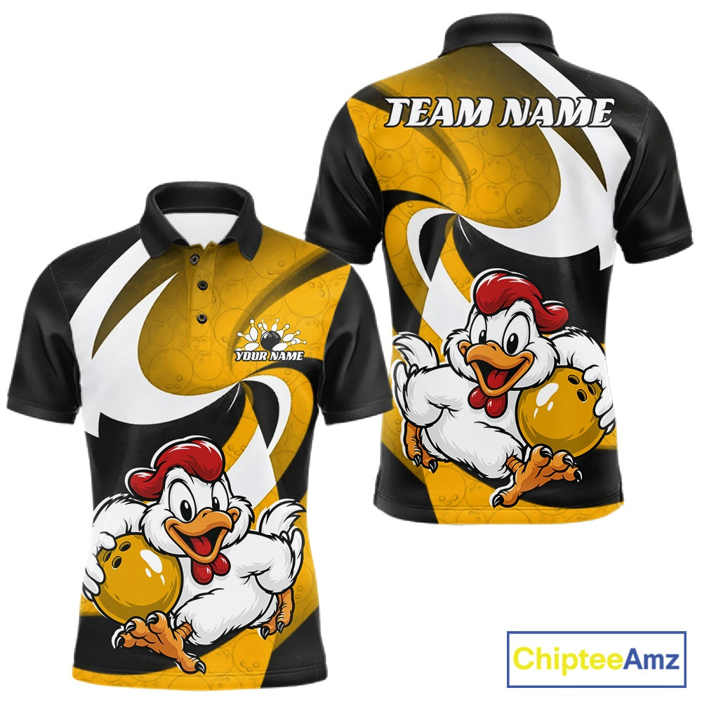Custom Black And Yellow Cute Funny Chicken Bowling Jerseys Bowling Team Shirt For Men IPHW11629