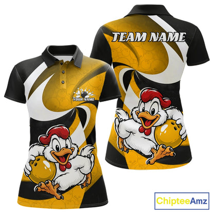 Custom Black And Yellow Cute Funny Chicken Bowling Jerseys Bowling Team Shirt For Women IPHW11629