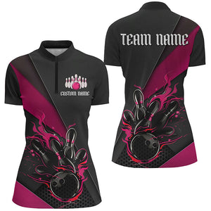 Black And Red Custom Flame Bowling Tournament Jerseys For Women, Bowling Team Bowler Outfit IPHW7924