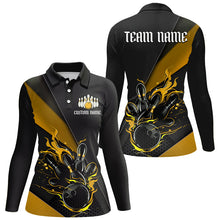 Load image into Gallery viewer, Black And Yellow Custom Flame Bowling Tournament Jerseys For Women, Bowling Team Shirts IPHW7925