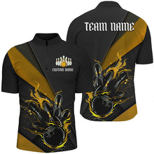 Load image into Gallery viewer, Black And Yellow Custom Flame Bowling Tournament Jerseys For Men, Bowling Team Shirts IPHW7925