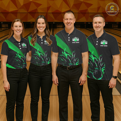 Black And Green Custom Flame Bowling Tournament Jerseys For Men, Bowling Team Shirts IPHW7926