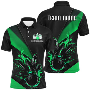 Black And Green Custom Flame Bowling Tournament Jerseys For Men, Bowling Team Shirts IPHW7926