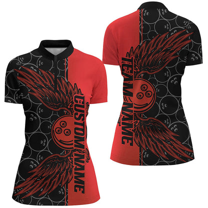 Black And Blue Custom Bowling Ball And Wings Bowling Shirts For Women, Bowling Team Uniform IPHW7927