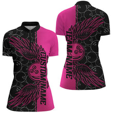 Load image into Gallery viewer, Black And Pink Custom Bowling Ball And Wings Bowling Shirts For Women, Bowling Team Uniform IPHW7928