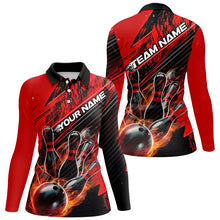 Load image into Gallery viewer, Black And Red Custom Flame Bowling Shirts For Women, Fire Bowling Team Shirt Bowler Outfit IPHW7939