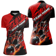 Load image into Gallery viewer, Black And Red Custom Flame Bowling Shirts For Women, Fire Bowling Team Shirt Bowler Outfit IPHW7939