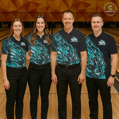 Custom Patriotic Turquoise Blue Flame Bowling Shirts, US Flag Bowling Team Jerseys Freedom Bowling Shirt IPHW10436
