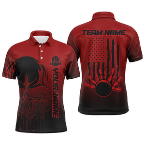 Black And Red Skull Custom Unisex Bowling Team Shirts, American Flag Patriotic Bowling Outfits IPHW6055