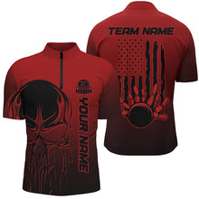 Load image into Gallery viewer, Black And Red Skull Custom Unisex Bowling Team Shirts, American Flag Patriotic Bowling Outfits IPHW6055