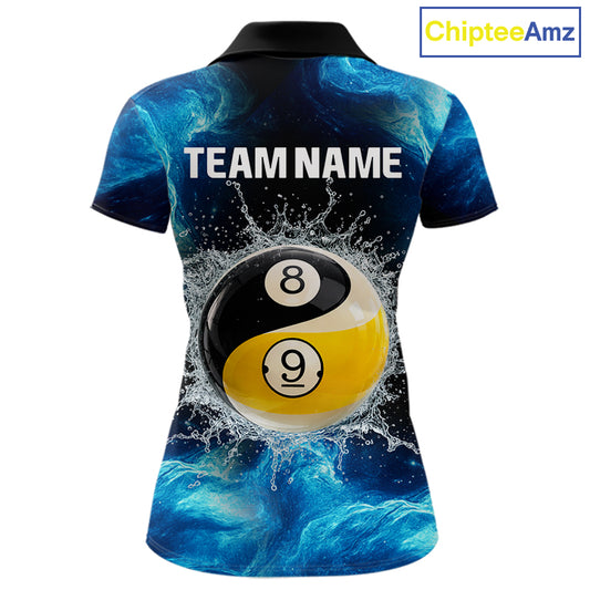 Personalized Water Yin & Yang Billiard Polo & Quarter-Zip Shirt For Women 8 Ball Billiard Team Jersey NYN2833