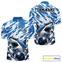 Load image into Gallery viewer, Shirt with shark design and customizable text on a white background