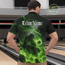 Load image into Gallery viewer, Custom Electric Green Fire Grim Reaper Bowling Men Quarter-Zip Shirts, Halloween Bowling Shirt IPHW9465