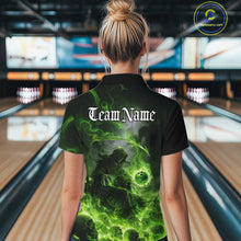 Load image into Gallery viewer, Custom Electric Green Fire Grim Reaper Bowling Women Quarter-Zip Shirt, Halloween Bowling IPHW9465